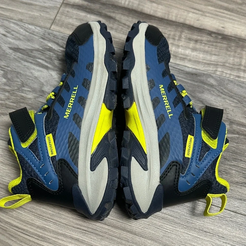 Merrell Moab Speed 2 Mid Waterproof Kids Hiking Boots Blue Yellow Size 13 EUC!